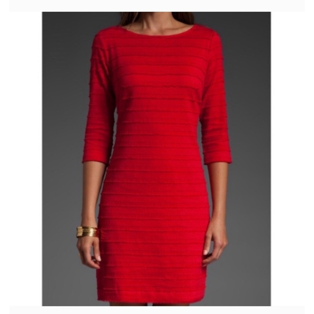 Trina Turk Ain't Misbehaving 3/4 Sleeve Fringe Eyelet Sheath Dress Size 0